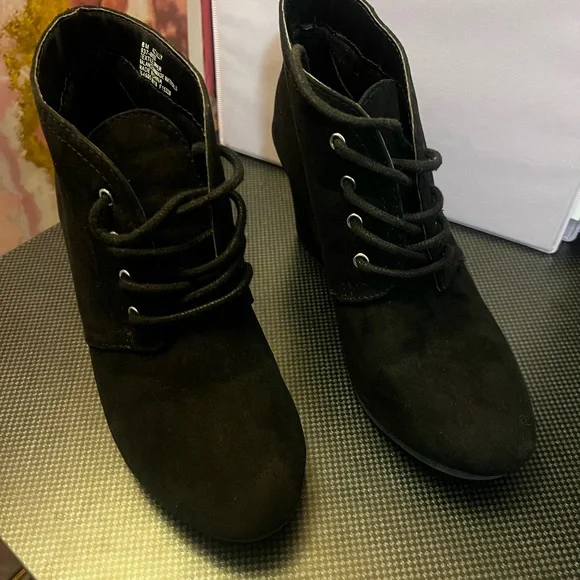 Black Suede Ankle Booties with Wedge Heel - Picture 3 of 8